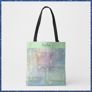 Tote Bag Motif Abstrait vert bleu rose texturé