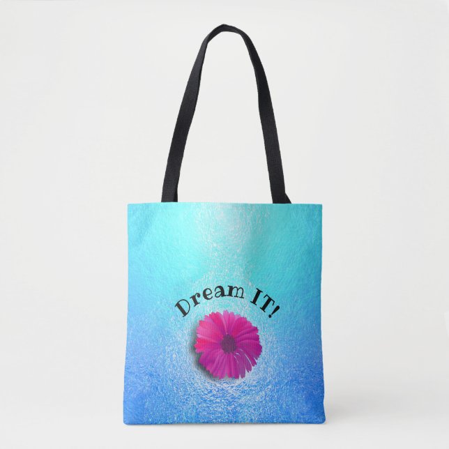 Tote Bag Motif Aqua avec Fleur Fuchsia Vivid chaude (Devant)