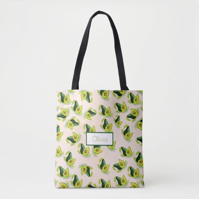 Tote Bag Motif Aquarelle Avocados Vert (Devant)