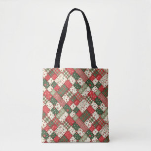 Tote Bag Motif arbre de Noël patchwork vert rouge
