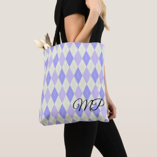 Tote Bag Motif Argyle Vert Clair et Teintes de Violet