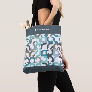 Tote Bag Motif artistique rétro personnalisé bleu sarcelle