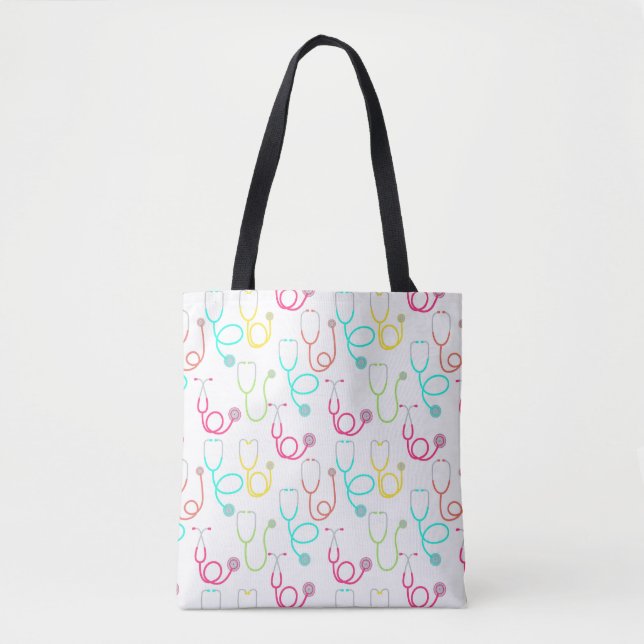 Tote Bag Motif au néon de stéthoscope (Devant)