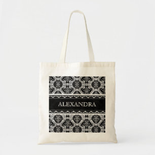 Tote Bag Motif baroque noir et blanc - Monogramme