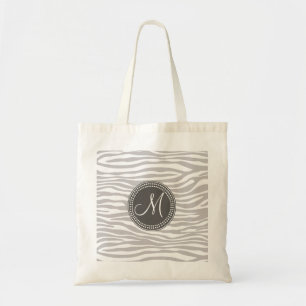 Tote Bag Motif blanc et gris de monogramme de zèbre