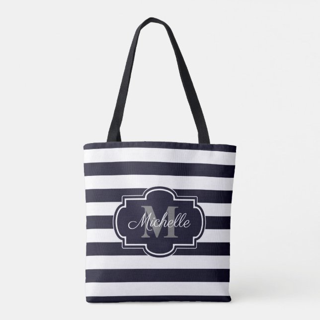 Tote Bag Motif bleu de rayures de marine (Dos)