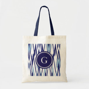 Tote Bag Motif bleu et blanc chic d'ikat d'aquarelle