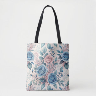 Tote Bag Motif bleu et rose sur blanc doux