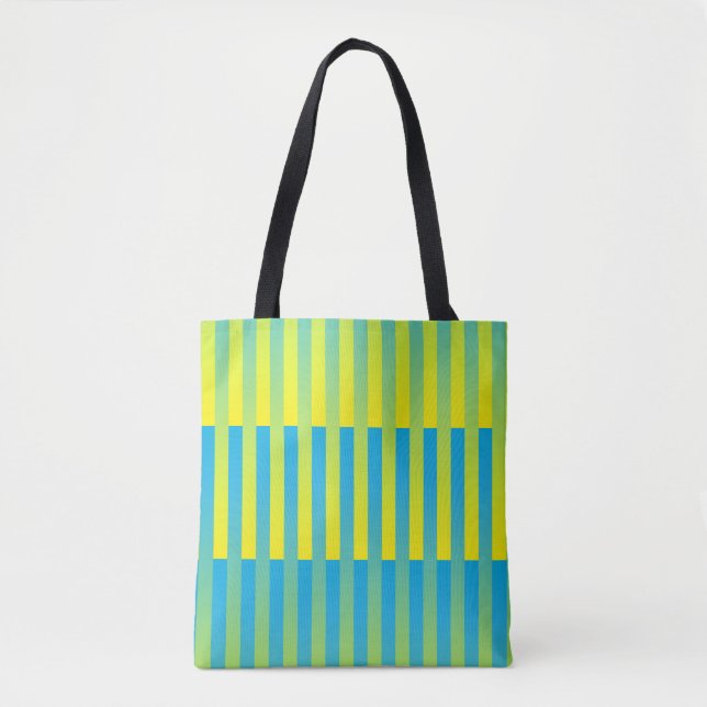 Tote Bag Motif bleu jaune vert rayé (Devant)