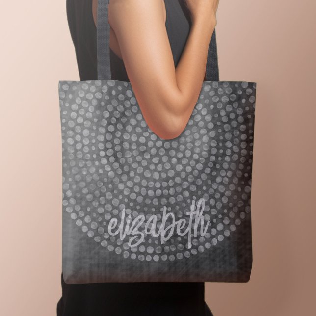 Tote Bag Motif Boho Dot moderne avec nom de script bounce (Personalized tote bag with boho dots and text)