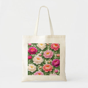Tote Bag Motif botanique floral de pivoine rose blanc et ma