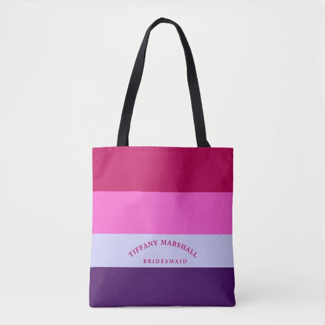 Tote Bag Motif Bridemaid à rayures roses et violettes (Devant)