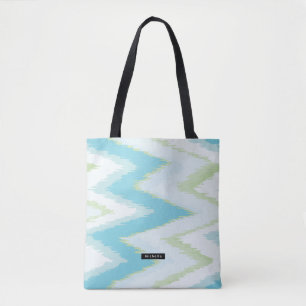 Tote Bag Motif Bridesmaid Aqua Ikat Chevron personnalisé