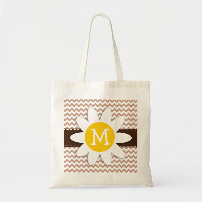 Tote Bag Motif Brown de Chevron ; Marguerite (Devant)