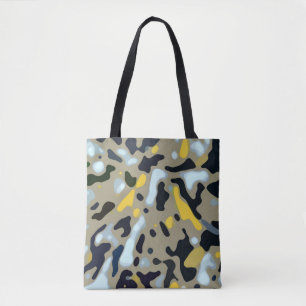 Tote Bag Motif Camo - Jaune Blanc Beige Bleu Noir