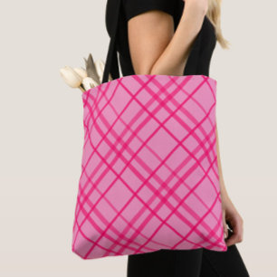 Tote Bag Motif carreaux à lignes de grille rose sur rose 