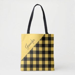 Tote Bag Motif carreaux jaune moderne personnalisé