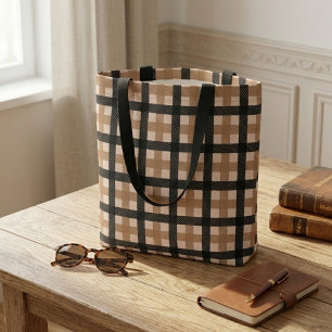 Tote Bag Motif carreaux marron et noir classique texturé