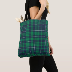 Tote Bag Motif carreaux tartan vert et bleu moderne