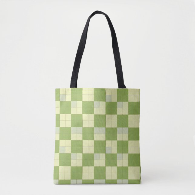 Tote Bag Motif Carrelage vert et crème À damiers (Devant)