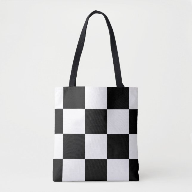 Tote Bag Motif Checkered moderne noir et blanc (Devant)