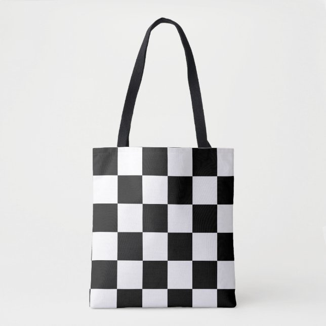 Tote Bag Motif Checkered noir et blanc (Devant)