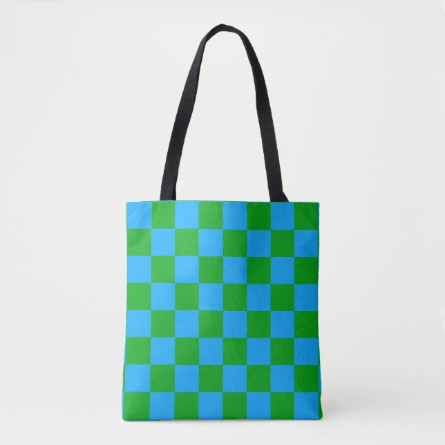 Tote Bag Motif chèque À damiers bleu vert (Devant)