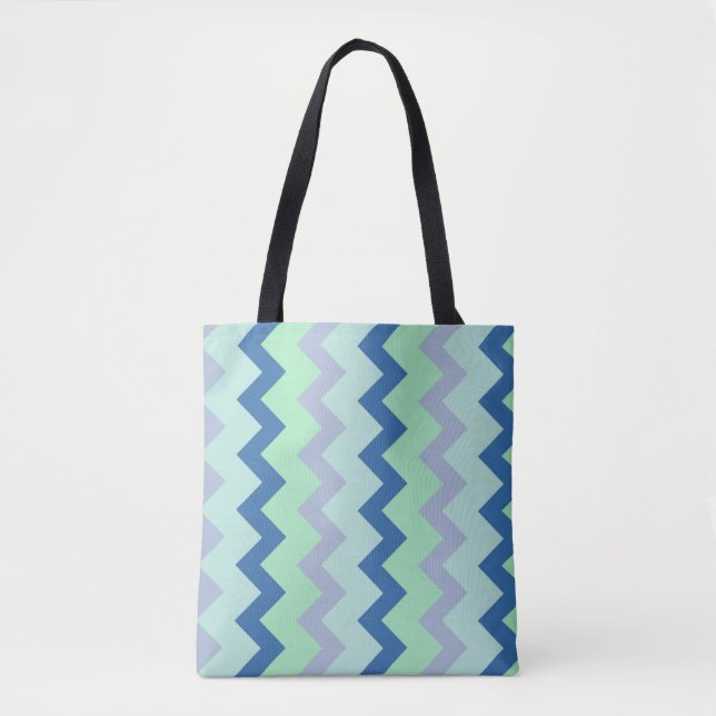 Tote Bag Motif Chevron zigzag en vert et bleu (Devant)
