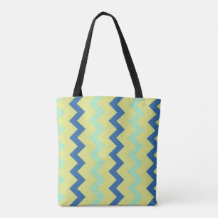 Tote Bag Motif Chevron zigzag en vert et bleu