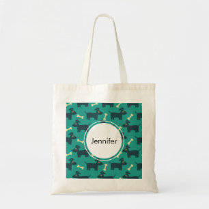 Tote Bag Motif chien mignon avec os sur Arrière - plan vert