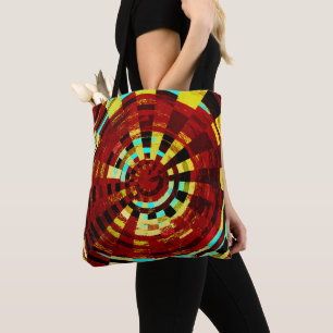 Tote Bag Motif circulaire Brown rouge rouge bleu jaune rét
