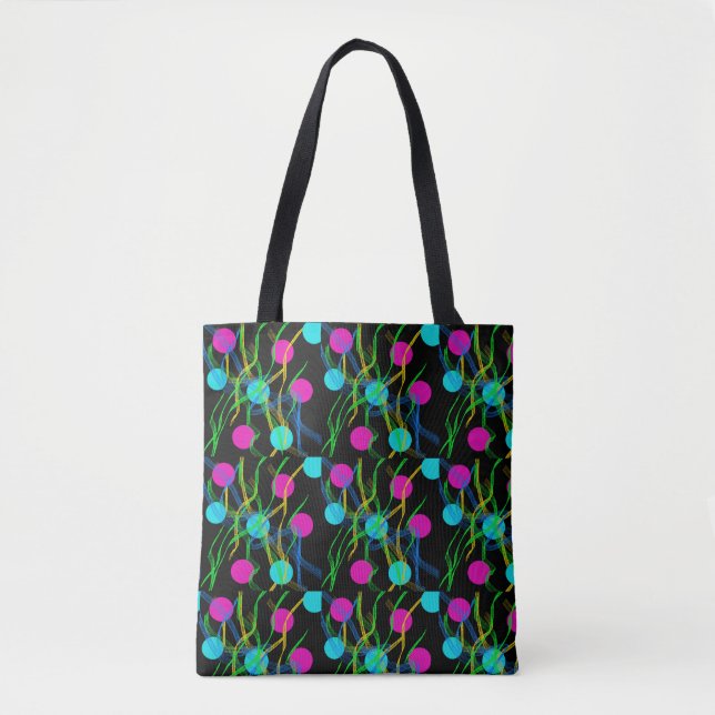 Tote Bag Motif circulaire rétro pop violet sarcelle et rose (Devant)