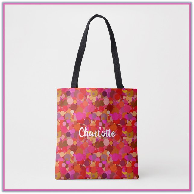 Tote Bag Motif circulaire rouge et rose rétro (Créateur téléchargé)