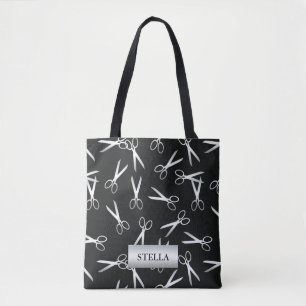 Tote Bag Motif ciseaux argent   Nom personnalisé
