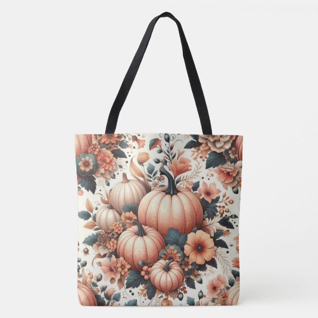 Tote Bag Motif citrouille floral (Devant)