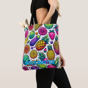 Tote Bag Motif Coloré de Fruits et Légumes