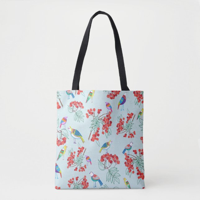 Tote Bag motif composé d'oiseaux et de baies (Devant)