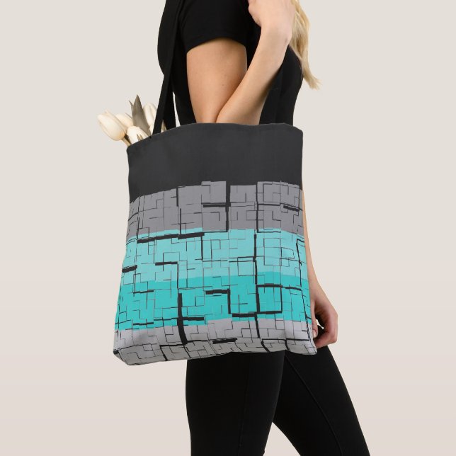 Tote Bag Motif cool noir blanc gris bleu (De près)