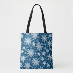Tote Bag Motif courbé Flakes Bleu et Blanc