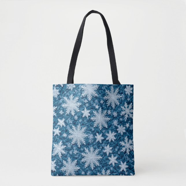 Tote Bag Motif courbé Flakes Bleu et Blanc (Devant)