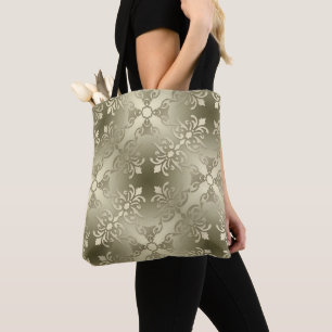 Tote Bag motif damassé fleuri doré sans couture