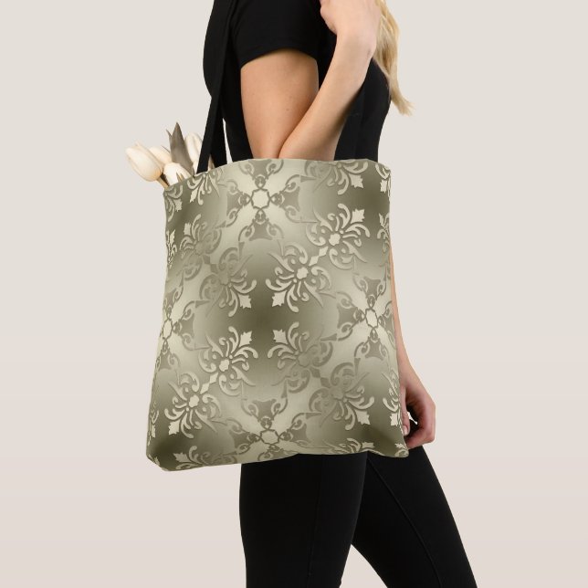 Tote Bag motif damassé fleuri doré sans couture (De près)
