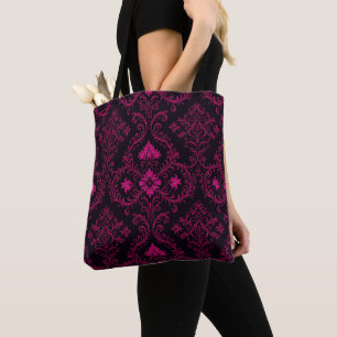Tote Bag Motif damassé gothique violet et noir