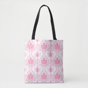 Tote Bag motif damassé rose blanc