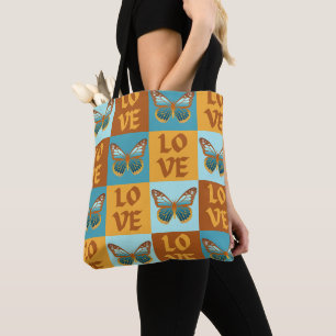 Tote Bag Motif d'amour papillon   Dégradé bleu et orange
