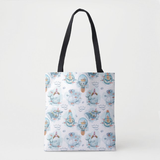 Tote Bag Motif d'aquarelle de la belle baleine nautique (Devant)