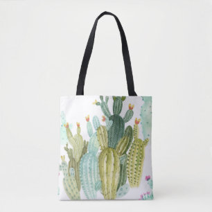 Tote Bag Motif d'aquarelle vintage Cactus Blooming