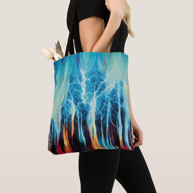Tote Bag Motif d'art Abstrait Énergie électrique rouge et b (De près)