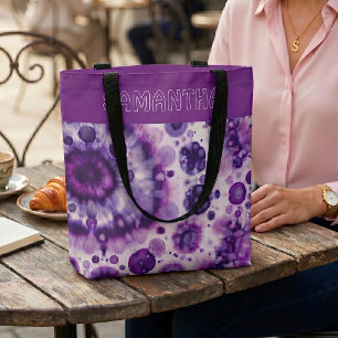 Tote Bag Motif d'art batik rose violet personnalisé