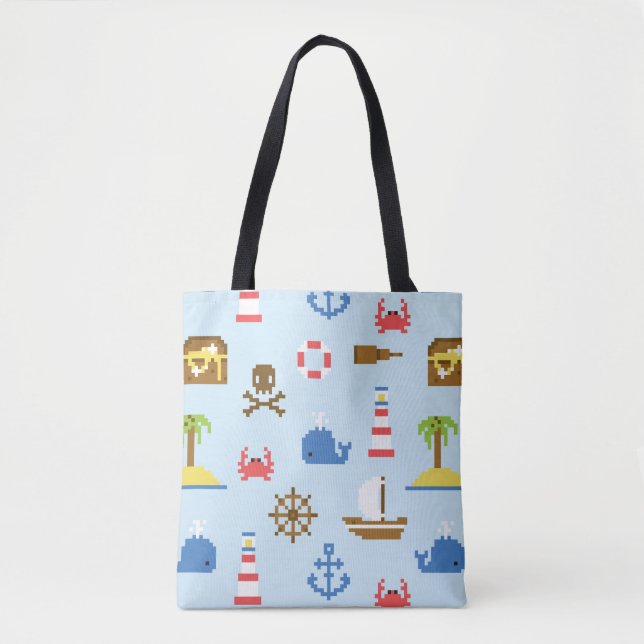 Tote Bag Motif d'art de mer de pixel (Devant)
